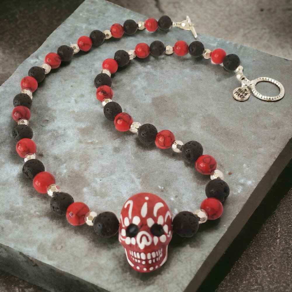 "URIEL" ~ DAY OF THE DEAD Sugar Skull Necklace by KATSPAW JEWELRY